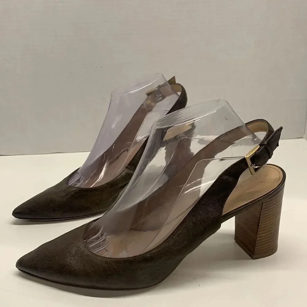 M Gemi Calamo High Heels Shoes Slingback Pointed Toe Leather Brown Size 8.5 Wide